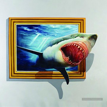 3D Magie œuvres - requin hors cadre 3D